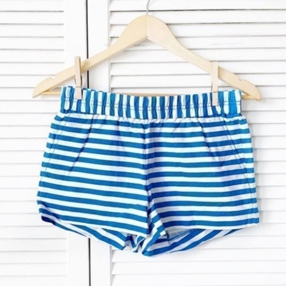 NWT J.Crew Blue White Striped Pull On Shorts Elastic Waist Size 8